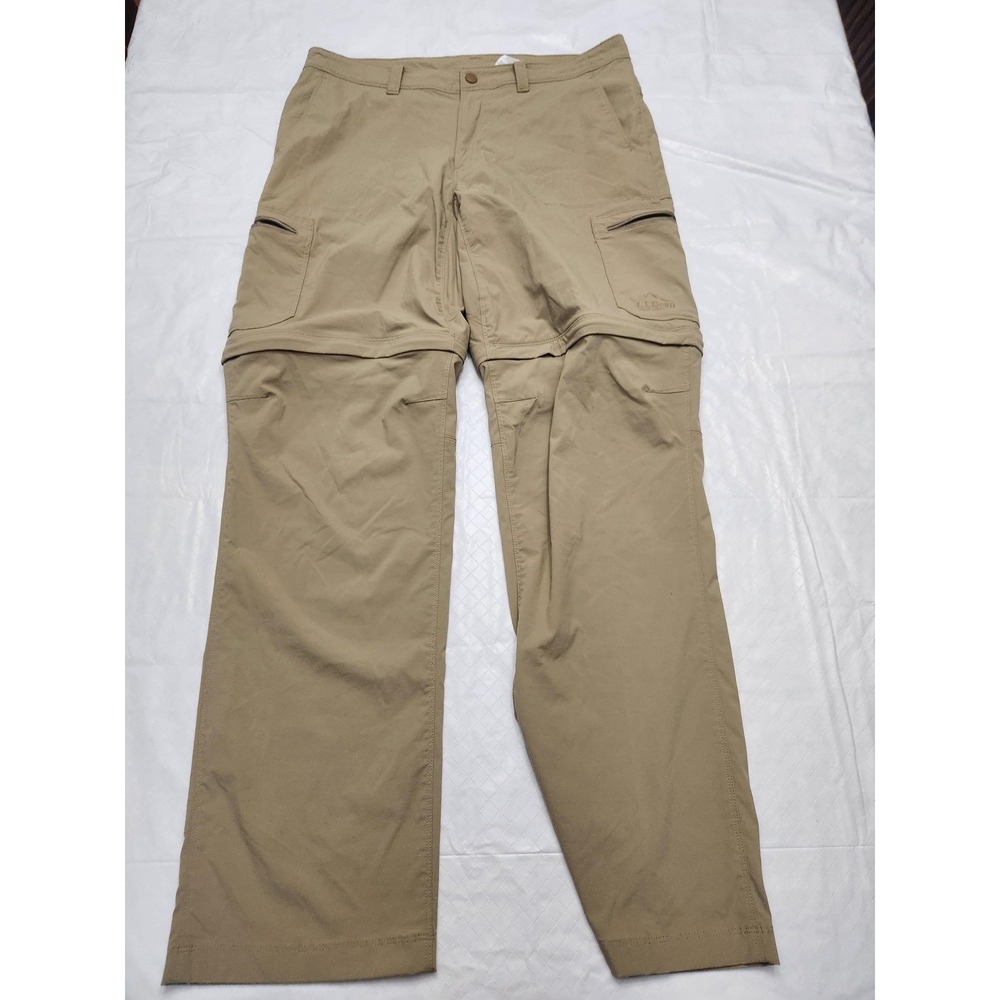 L.L.Bean Pants Mens 36x32 Beige Convertible Cargo Hiking Nylon Stretch 506423